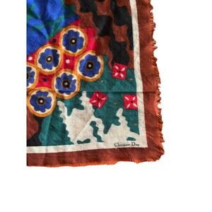 Christian Dior scarf vintage colorful square floral geometric wool 34x34